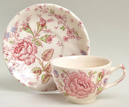 Rose Chintz Pink ("Made in England" Mark) Flat Cup & Saucer Set