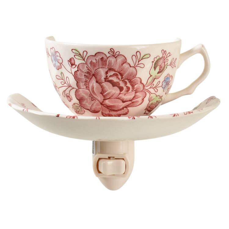 Rose Chintz Pink ("Made in England" Mark) 4 3/8"-4 5/8" Night Light/Cup & Saucer HC