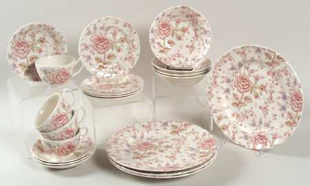 Rose Chintz Pink ("Made in England" Mark) 20pc Set=4ea CSFL,DP,BB ,CERC