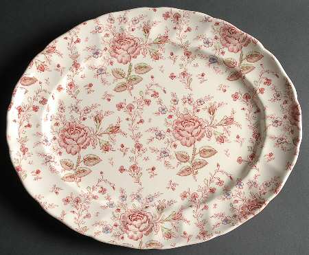Rose Chintz Pink ("Made in England" Mark) 15" Oval Serving Platter