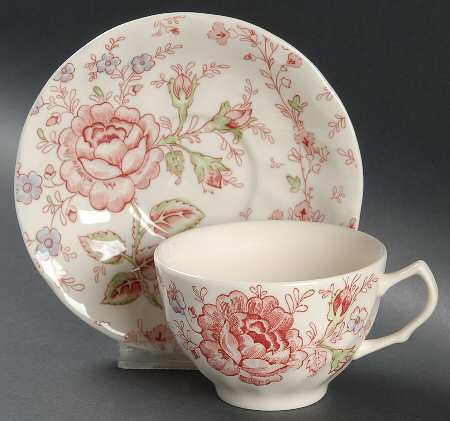 Rose Chintz Pink ("Made in England" Mark) Flat Cup & Saucer Set