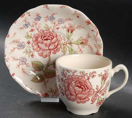 Rose Chintz Pink ("Made in England" Mark) Flat Cup & Saucer Set