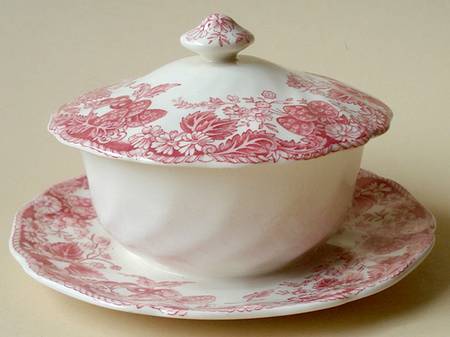 Strawberry Fair Pink Round Covered Butter with Attached Underplate