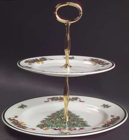 Victorian Christmas ("Made in England") 2 Tiered Serving Tray (Dinner & Salad Plate)