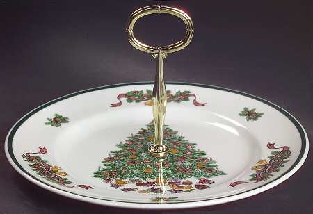Victorian Christmas ("Made in England") Round Serving Plate with Handle (DP)