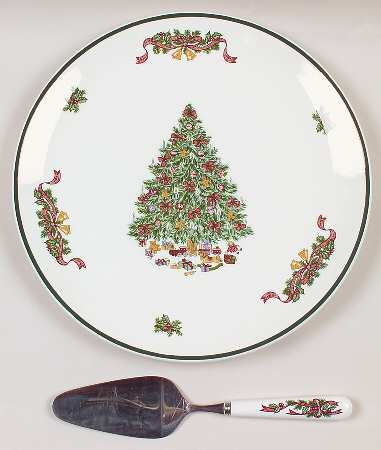 Victorian Christmas ("Made in England") Cake Plate and Server (Boxed Set)