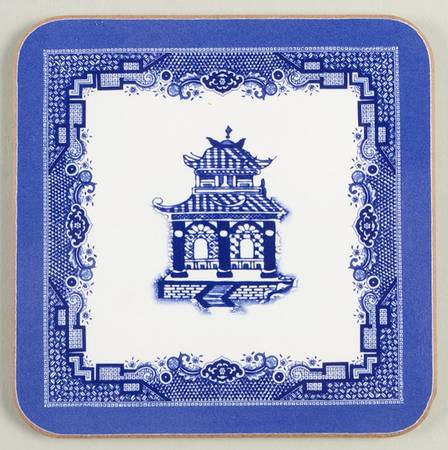 Willow Blue (Made in England, Earthenware, Newer) Square Corkback Coaster