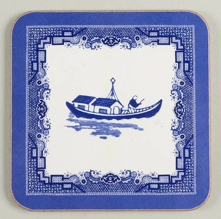 Willow Blue (Made in England, Earthenware, Newer) Square Corkback Coaster