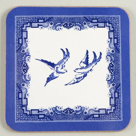 Willow Blue (Made in England, Earthenware, Newer) Square Corkback Coaster
