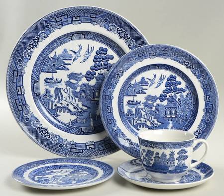 Willow Blue (Made in England, Earthenware, Newer) 5 Piece Place Setting