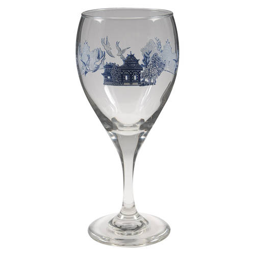 Willow Blue (Made in England, Earthenware, Newer) 12 Oz Glassware Goblet