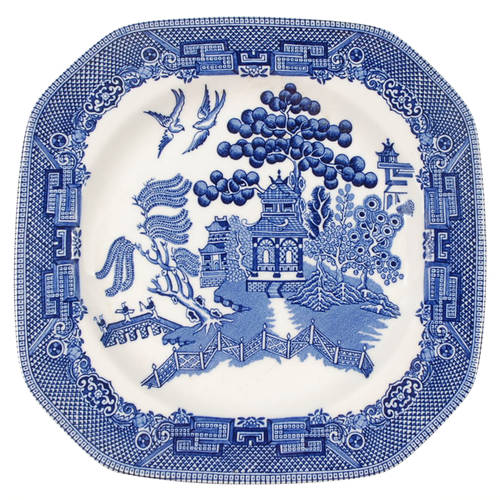 Willow Blue (Made in England, Earthenware, Newer) Square Salad Plate by Johnson Brothers