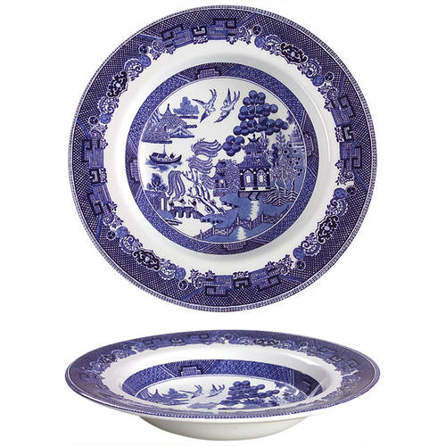 Willow Blue (Made in England, Earthenware, Newer) Rim Soup Bowl