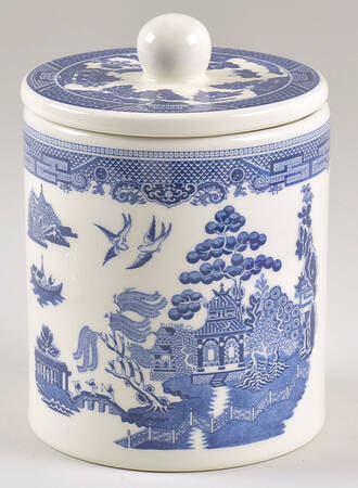 Willow Blue (Made in England, Earthenware, Newer) Medium Canister & Lid