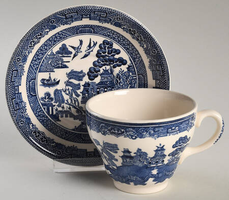 Willow Blue (Made in England, Earthenware, Newer) Flat Cup & Saucer Set