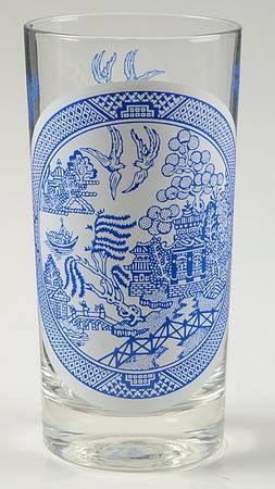 Willow Blue (Made in England, Earthenware, Newer) 12 Oz Glassware Tumbler