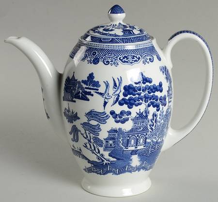 Willow Blue (Made in England, Earthenware, Newer) Coffee Pot & Lid