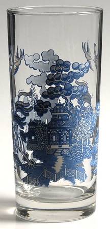 Willow Blue (Made in England, Earthenware, Newer) 14 Oz Glassware Tumbler