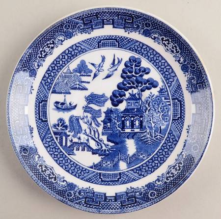 Willow Blue (Made in England, Earthenware, Newer) Saucer for Flat Cup