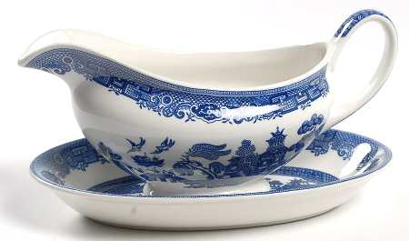 Willow Blue (Made in England, Earthenware, Newer) Gravy Boat & Underplate/Relish
