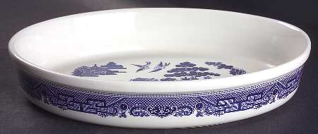 Willow Blue (Made in England, Earthenware, Newer) 12'' Oval Baker