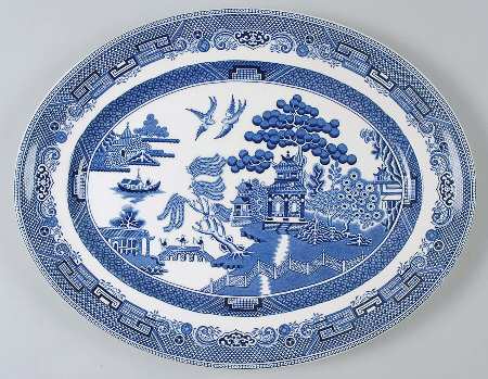 Willow Blue (Made in England, Earthenware, Newer) 14" Oval Serving Platter