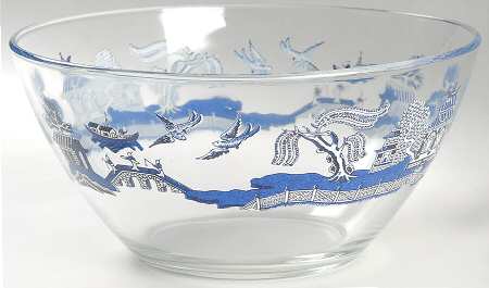 Willow Blue (Made in England, Earthenware, Newer) Large Glassware Salad Bowl