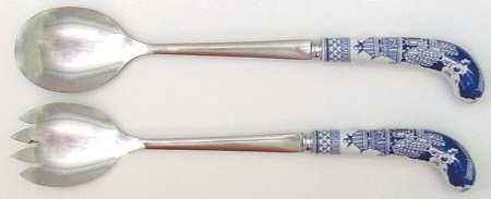 Willow Blue (Made in England, Earthenware, Newer) (2 Piece) Salad Set with Stainless Bowl