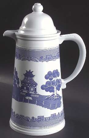 Willow Blue (Made in England, Earthenware, Newer) Metal Thermos/Carafe & Lid
