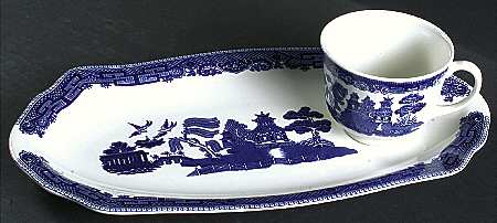 Willow Blue (Made in England, Earthenware, Newer) Tea & Toast Snack Plate & Cup Set