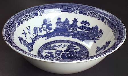 Willow Blue (Made in England, Earthenware, Newer) 10" Large Salad Serving Bowl