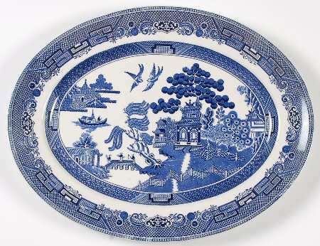 Willow Blue (Made in England, Earthenware, Newer) 13" Oval Serving Platter