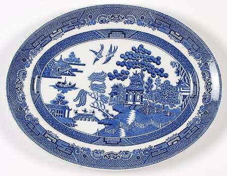 Willow Blue (Made in England, Earthenware, Newer) 12" Oval Serving Platter