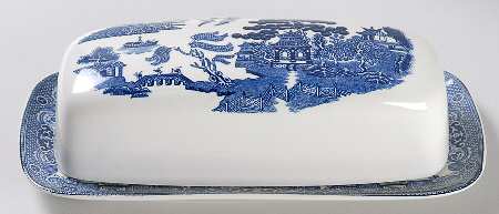 Willow Blue (Made in England, Earthenware, Newer) 1/4 Lb Covered Butter
