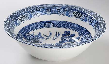 Willow Blue (Made in England, Earthenware, Newer) 8" Round Vegetable Bowl