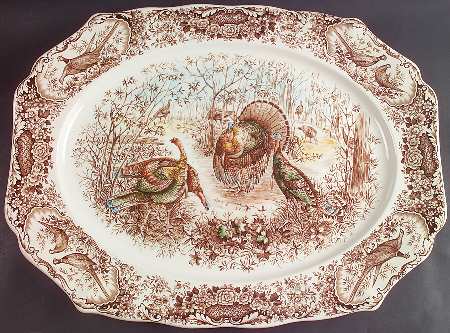 Woodland Wild Turkeys Brown Multicolor 20" Oval Serving Platter