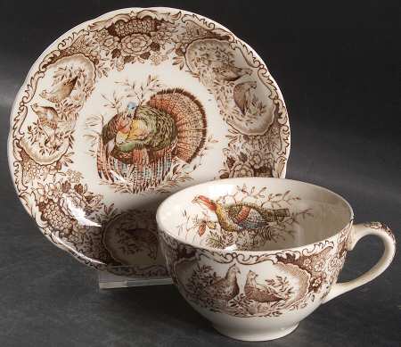 Woodland Wild Turkeys Brown Multicolor Flat Cup & Saucer Set by Johnson Brothers