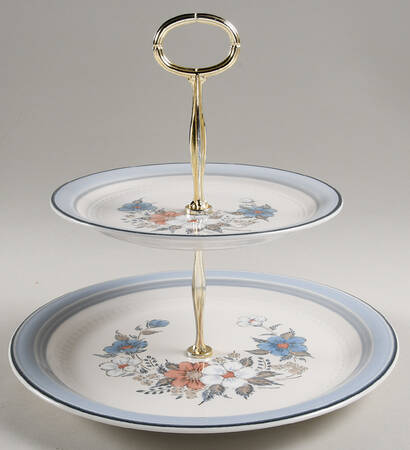 Blue Bouquet (Crowning Fashion) 6 5/8"-10"  2 Tiered Serving Tray (Dp, Sp) HC