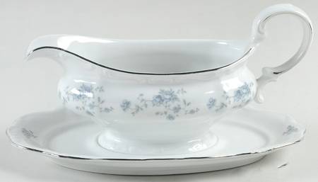 Blue Garland (Bavaria Backstamp) Gravy Boat with Attached Underplate