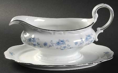 Blue Garland (Bavaria Backstamp) Gravy Boat with Attached Underplate