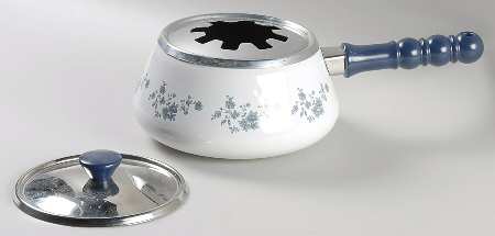 Blue Garland (Bavaria Backstamp) Metal Fondue W/Lid & Fork Holder Insert