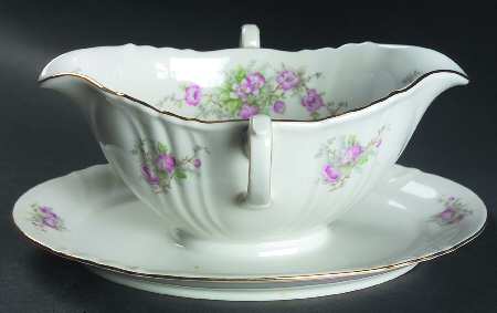 Bridal Rose (No Verge, All White) Gravy Boat with Attached Underplate
