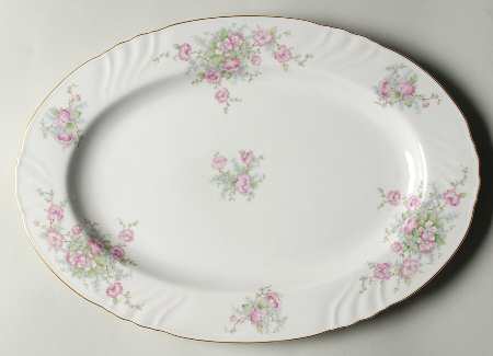 Bridal Rose (No Verge, All White) 16" Oval Serving Platter
