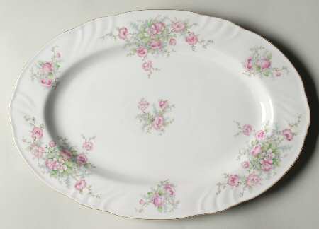 Bridal Rose (No Verge, All White) 14" Oval Serving Platter