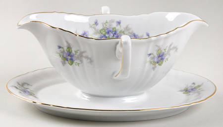 Violets (Older, No Gold Inner Range) Gravy Boat with Attached Underplate