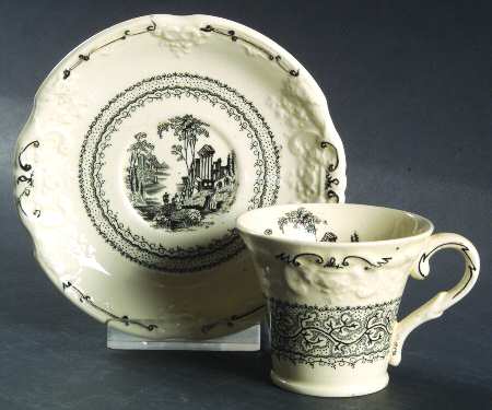Genoa Black and White Footed Demitasse Cup & Saucer Set