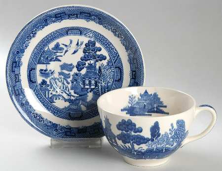 Willow Blue (Black & Blue Backstamps, Older) Oversized Cup & Saucer Set