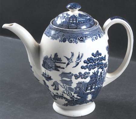 Willow Blue (Black & Blue Backstamps, Older) Coffee Pot & Lid
