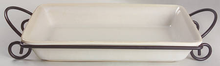 Variations Ivory 13" Rectangular Baker with Metal Stand