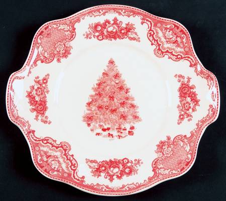 Old Britain Castles Pink Christmas(Made in England Handled Cake Plate by Johnson Brothers